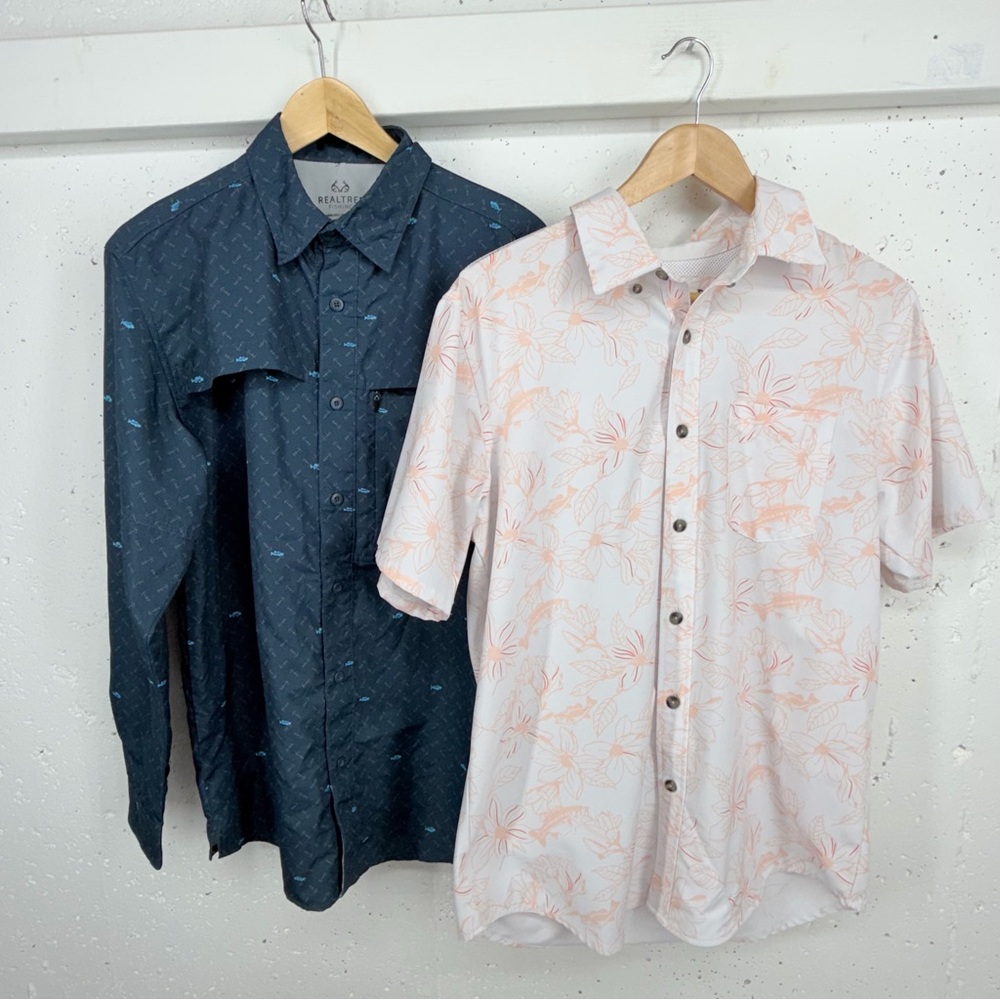 Lot of 2 Men’s Small Magellan Hawaiian Bass Realtree Blue Premier Fishing Shirt